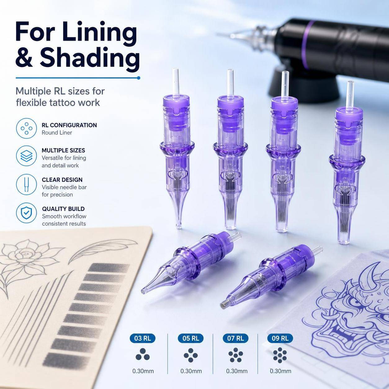 Round Liner 0.30mm 1001RL Tattoo Needle Cartridges 20PCs/Box
